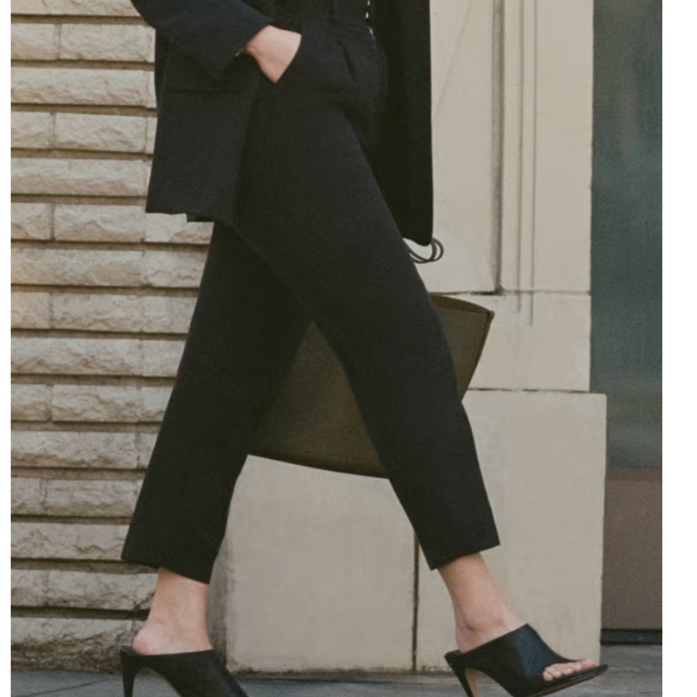 EVERLANE 100% Wool HIGH RISE Taper Black Pant Trouser Size 2